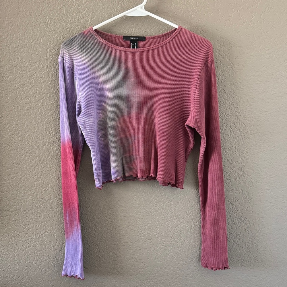 Pink and Purple Long Sleeve Crop Top